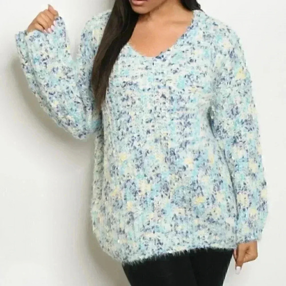 So So Soft Plush v-neck sweater multicolor - Picture 1 of 2